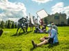 Then-Executive Producer Ben Lehman (foreground) with puppeteers Carmen Osbahr and Ryan Dillon on the farm in Westchester County. 