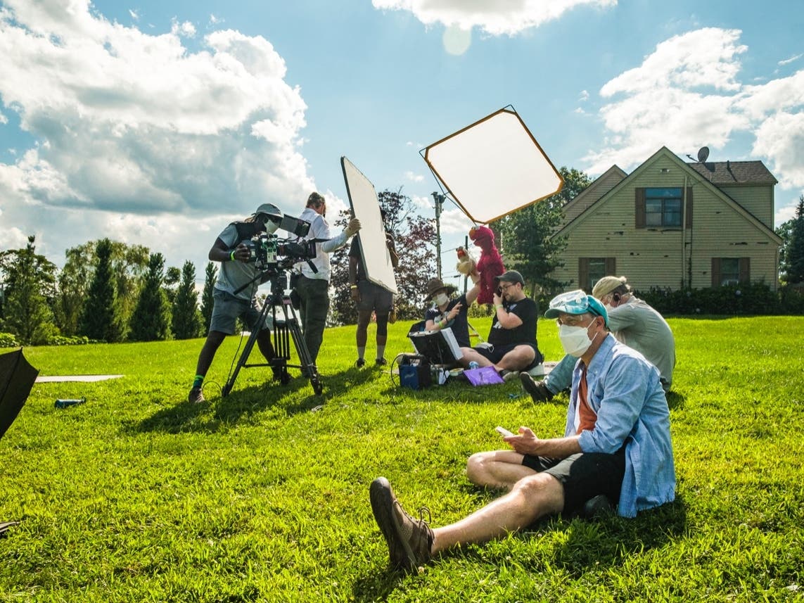 Then-Executive Producer Ben Lehman (foreground) with puppeteers Carmen Osbahr and Ryan Dillon at Harvest Moon Farm in Westchester County. 