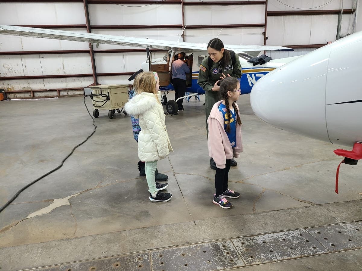 Local schoolgirls had a chance to go nose to nose with aviation professionals. 