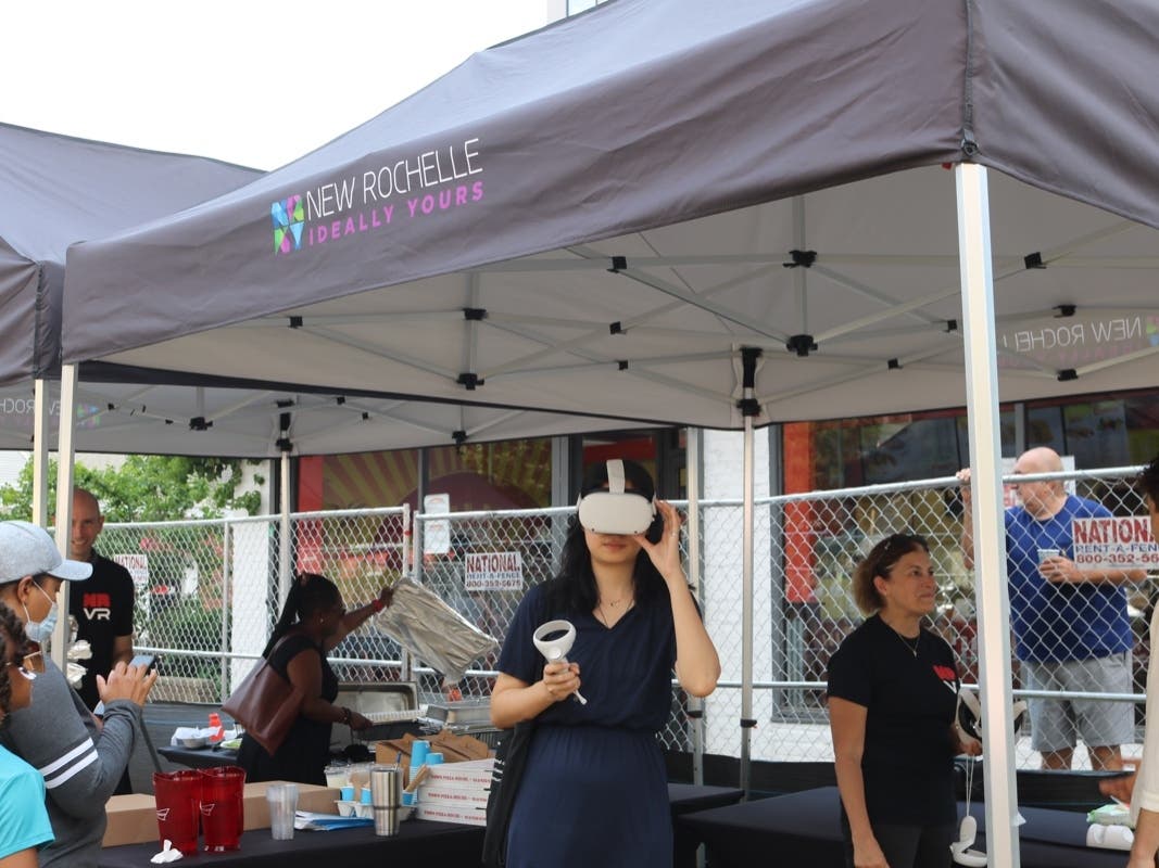 Right now, New Rochelle's grand plaza only exists in the virtual world, but soon, we won't need VR glasses to see the progress.