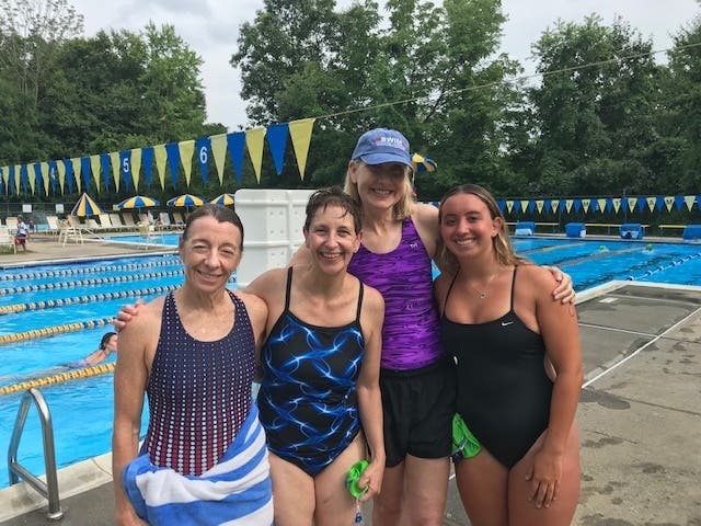 Photo (left to right): Team Immortal Fitness -- Pat Burns, Claire Osinoff, Carrie Dillon (team captain) and Kate Posner. Team members not shown: Tamara Leopold, Kathy Martin, Rose Martin and Ron Winnegar.