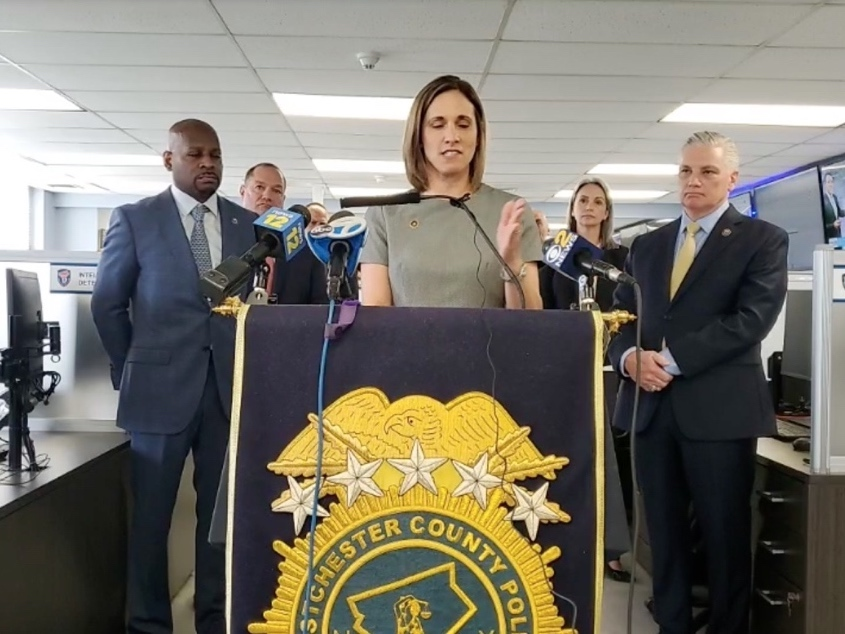 Westchester District Attorney Miriam Rocah announced the new initiative to combat gang violence at the Westchester Real Time Crime Center on Aug. 3, 2021. 
