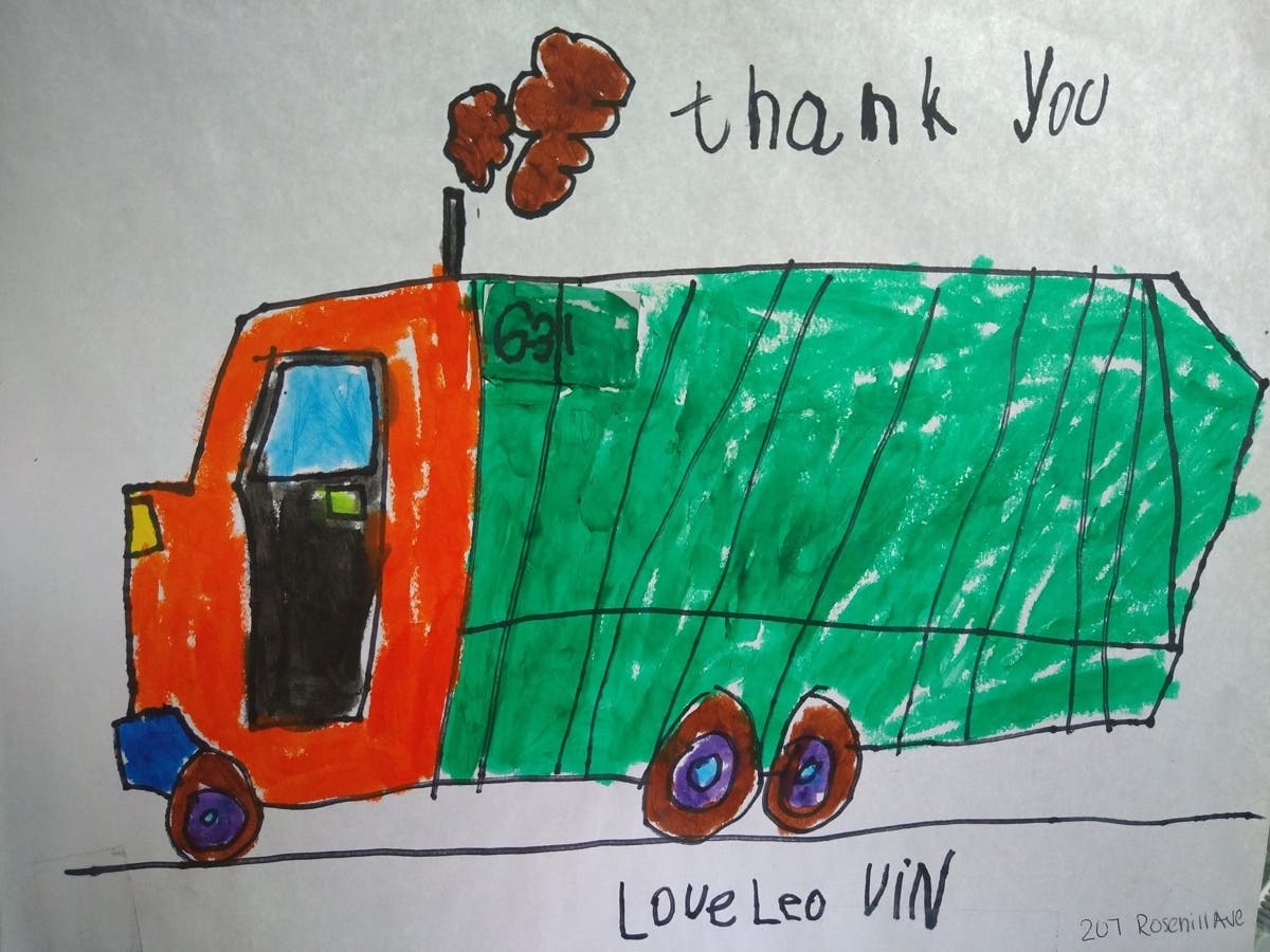 This garbage truck artwork hangs proudly in the cab of the G-31 truck.   