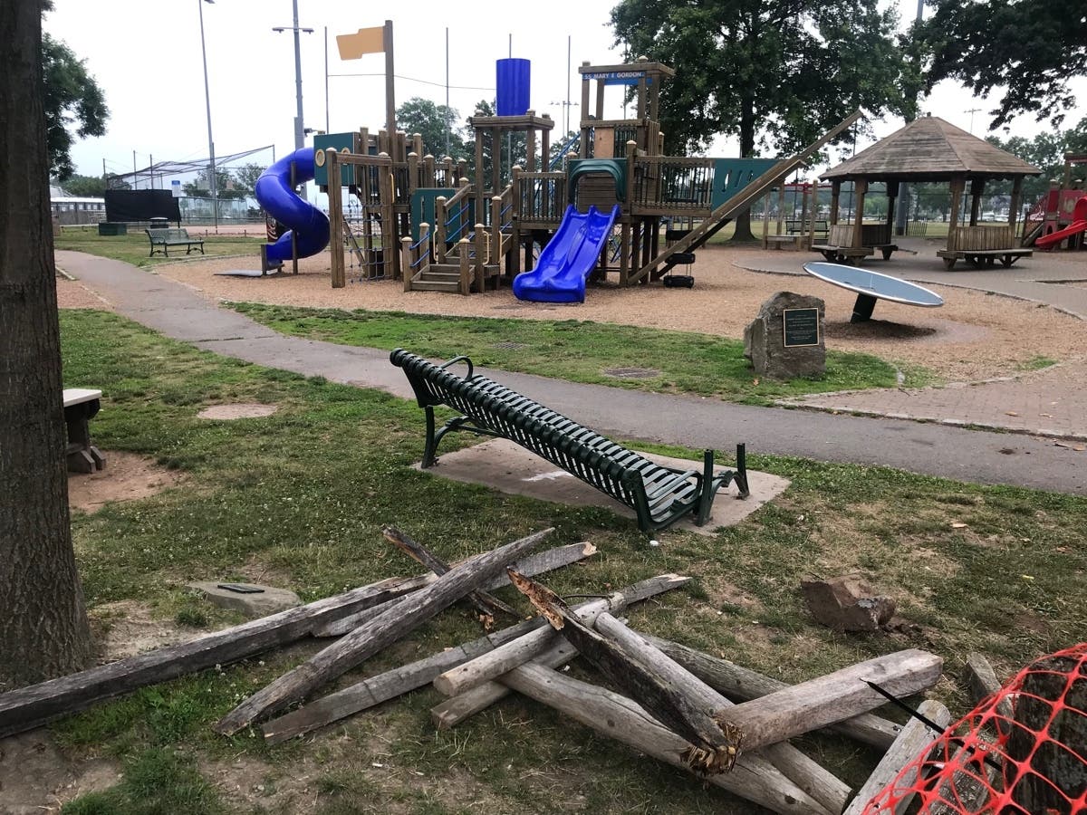 The playground was damaged over the weekend and was closed until repairs could be made.