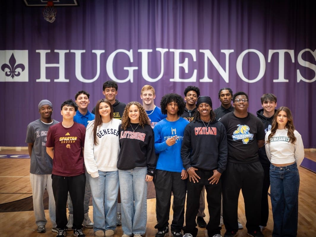 New Rochelle High School honored 21 graduating seniors on May 1 who have committed to play sports at Division I, II or III colleges and universities.