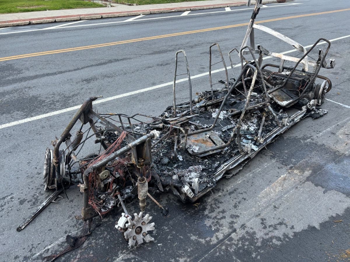 A worker was repairing one of the familiar CircuitNR electric shuttles when the vehicle caught fire, and spread to other vehicles. 