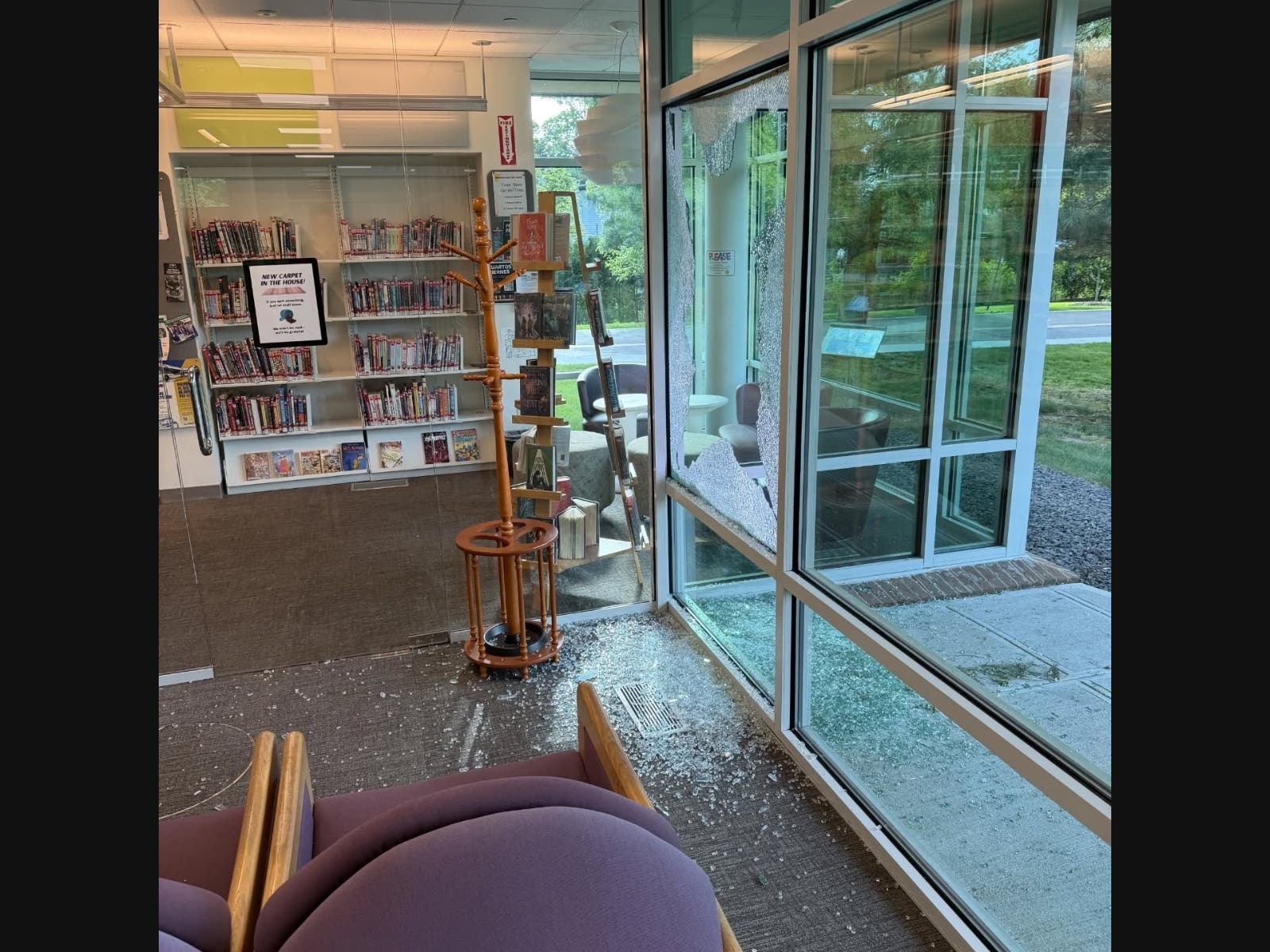 The historic Hendrick Hudson Library said one of its large front windows was shattered between 2 a.m.and 3 a.m.