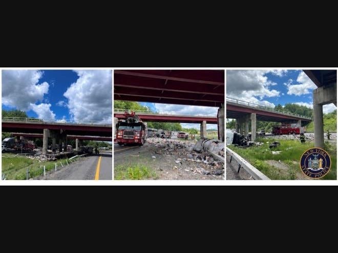 The New York State Police say that on Monday, around 11:43 a.m., troopers responded to I-84 west, in the Town of Southeast, after receiving a report of a collision between two tractor-trailers.