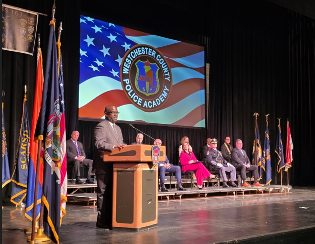 County Executive Ken Jenkins and Public Safety Commissioner Terrance Raynor presented diplomas to the graduates of the 161st Session of Basic Recruit School.
