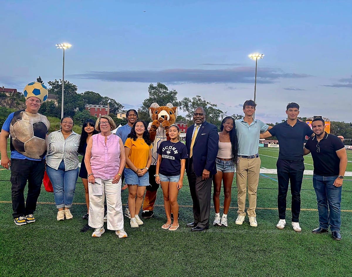 Nine Westchester County student leaders were recognized at Memorial Field in Mount Vernon during a halftime ceremony at the match between the Westchester Soccer Club and the New York Cosmos