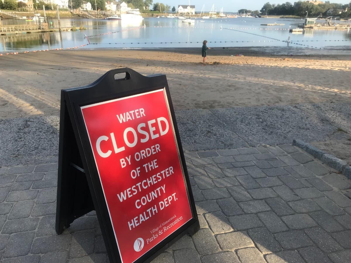 Swimmers are advised to avoid the water due to potential bacterial contamination from road runoff into drainage outfalls near the beaches.