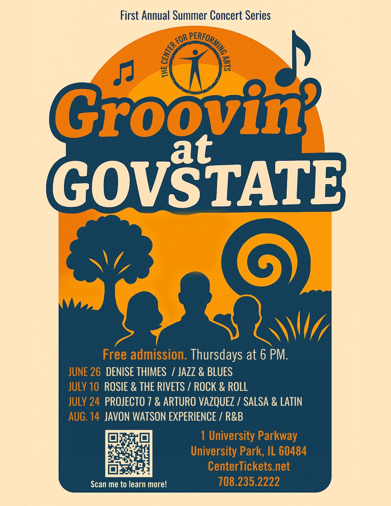Free Outdoor Summer Concert Series, Groovin’ at GovState, at Governors State University