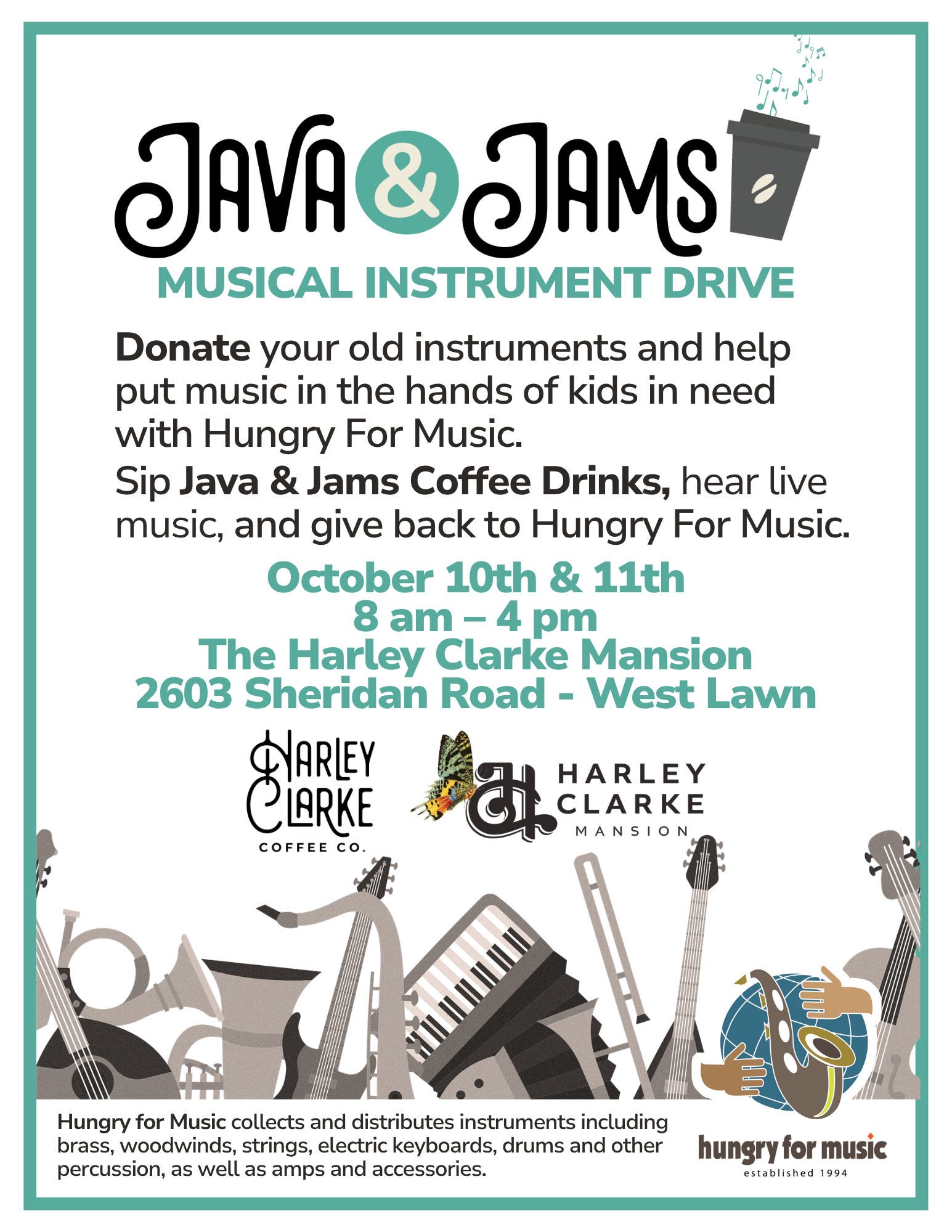 Java & Jams Musical Instrument Donation Drive by Harley Clarke Coffee Co teen entrepreneur