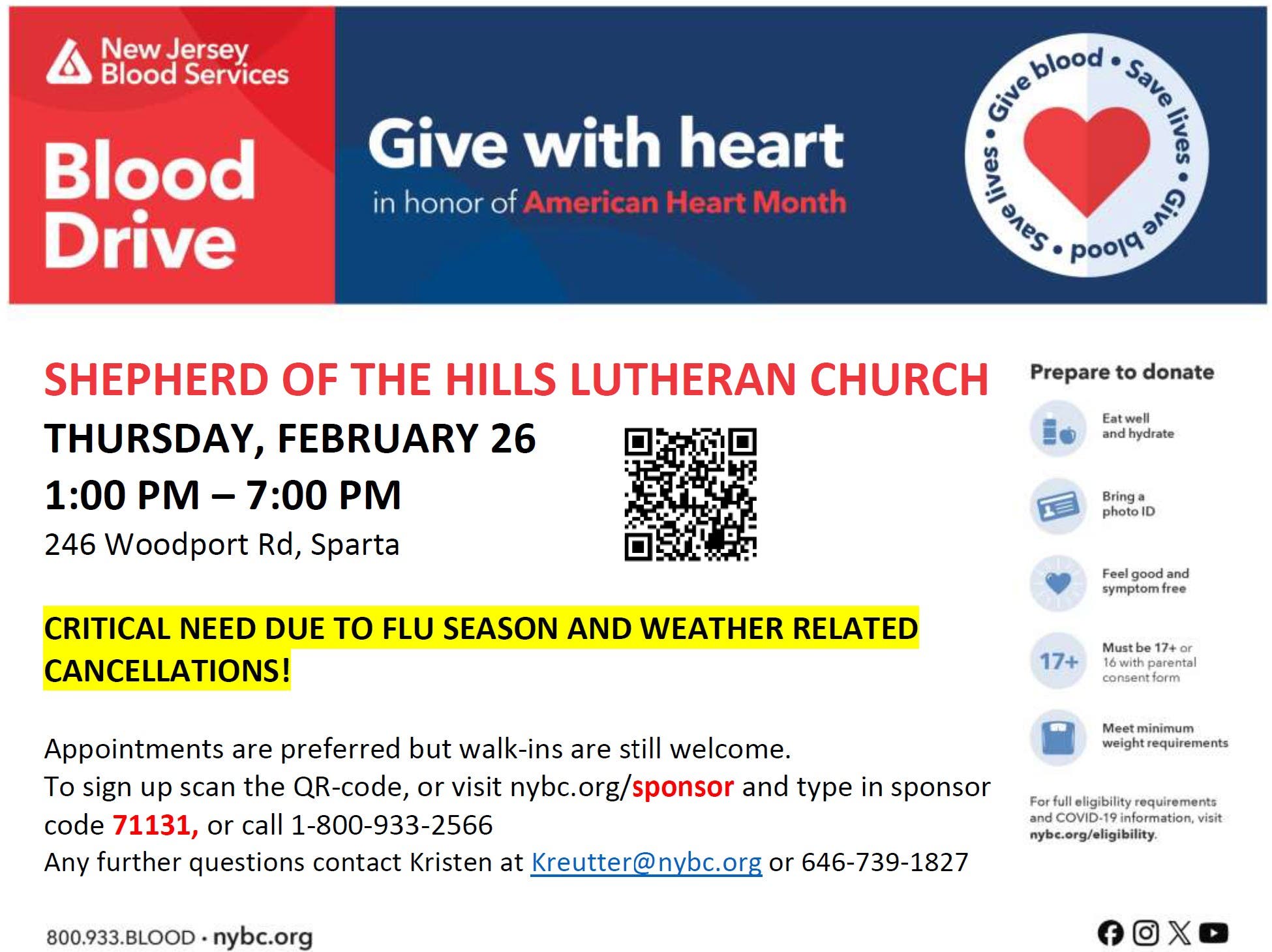 Shepherd of the Hills to Host a Community Blood Drive