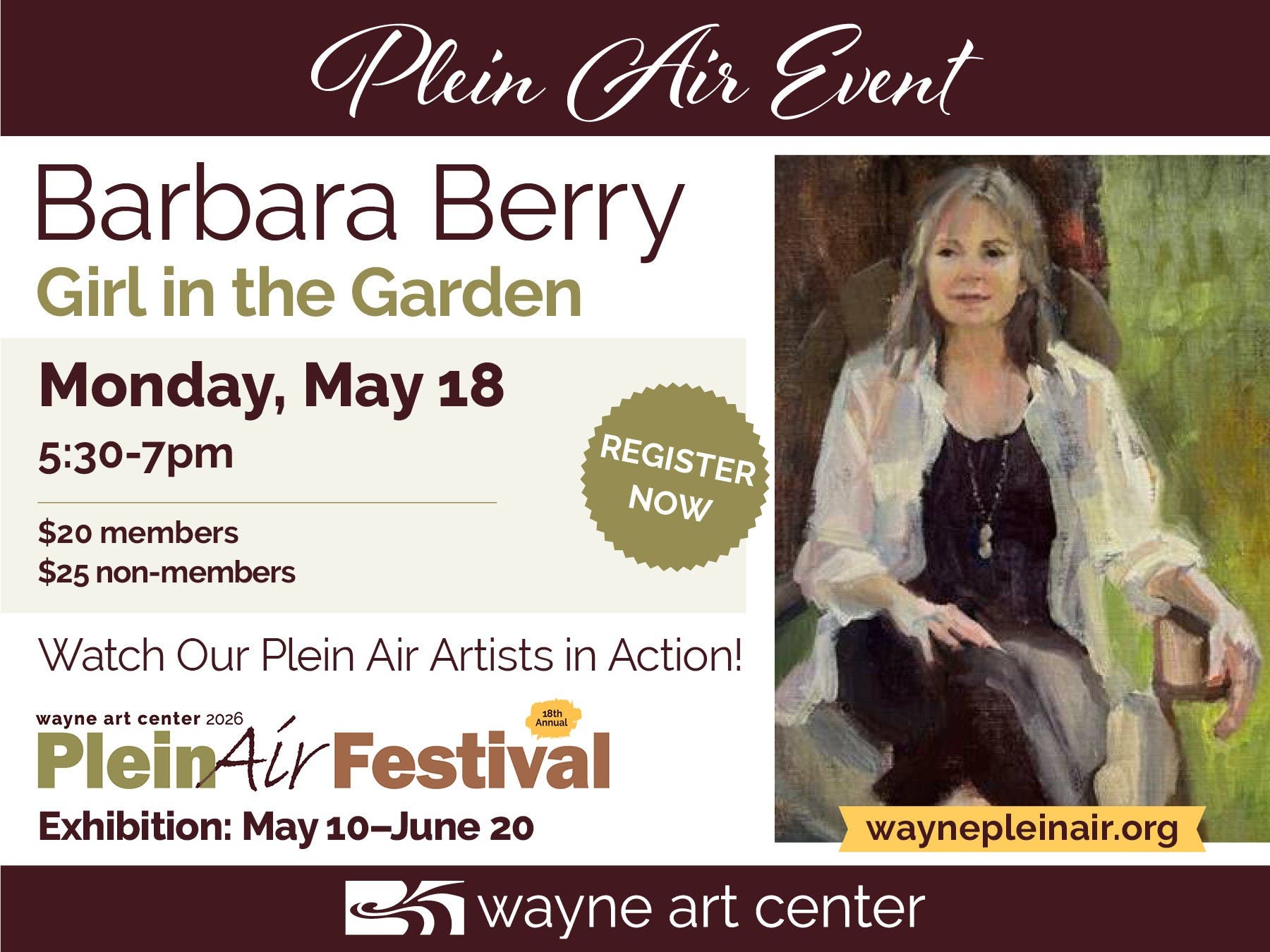Plein Air Painting Demonstration Monday, May 18 at Wayne Art Center!