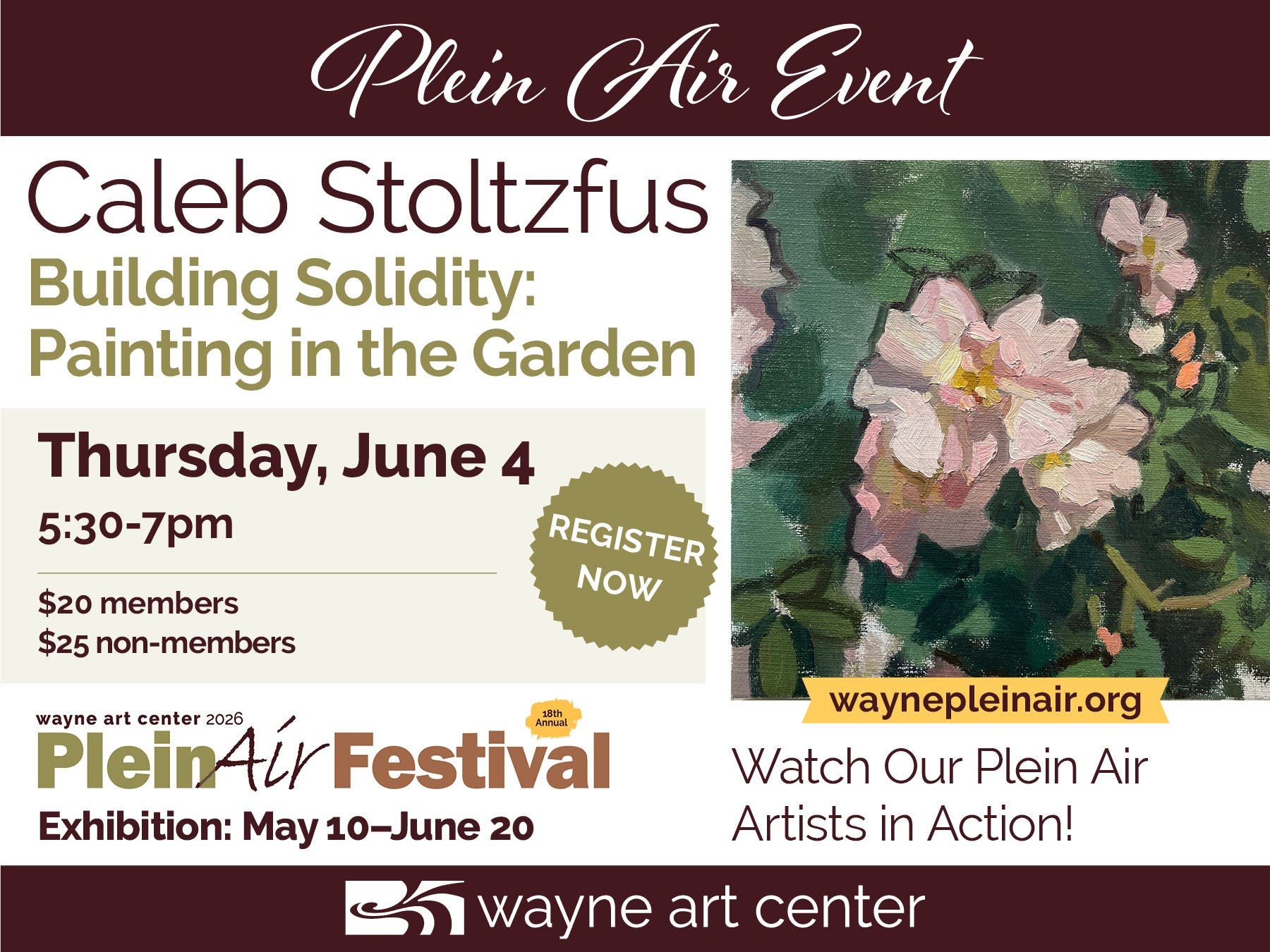 Plein Air Painting Demonstration Thursday, June 4 at Wayne Art Center!