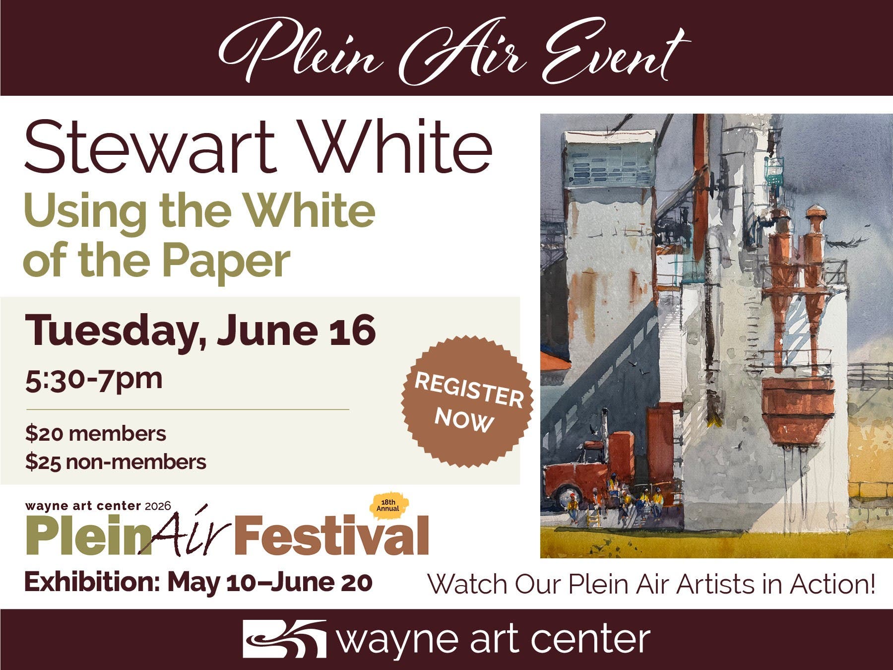 Plein Air Painting Demonstration Tuesday, June 16 at Wayne Art Center!