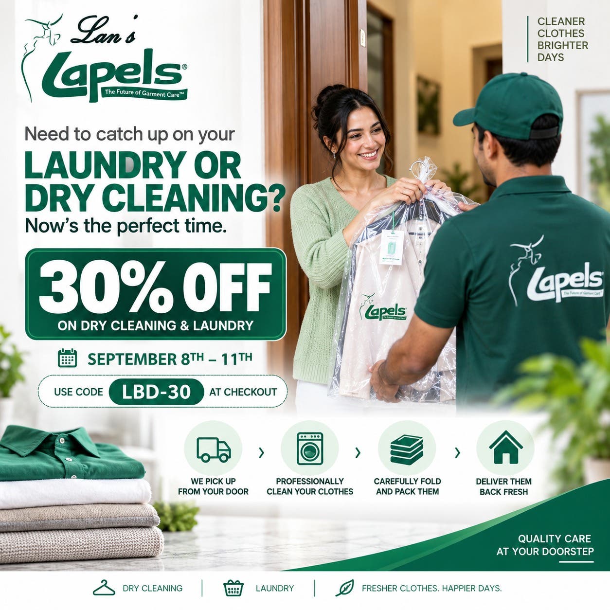 Laundry piling up? Dry cleaning waiting for its turn? Let’s take that off your list. 💚