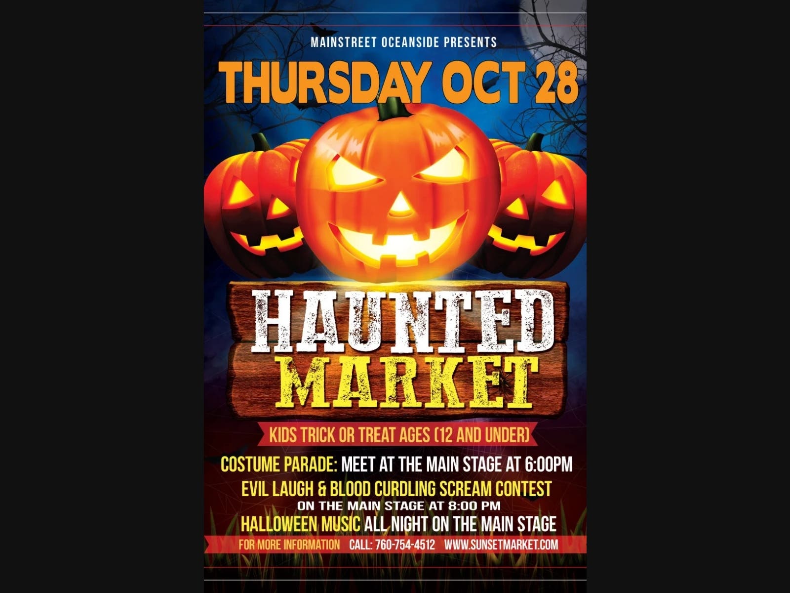 From 5-9 p.m. on Oct. 28, this free Halloween event will have trick-or-treating for kids 12 and under, plus special scary entertainment and contests at the main stage.