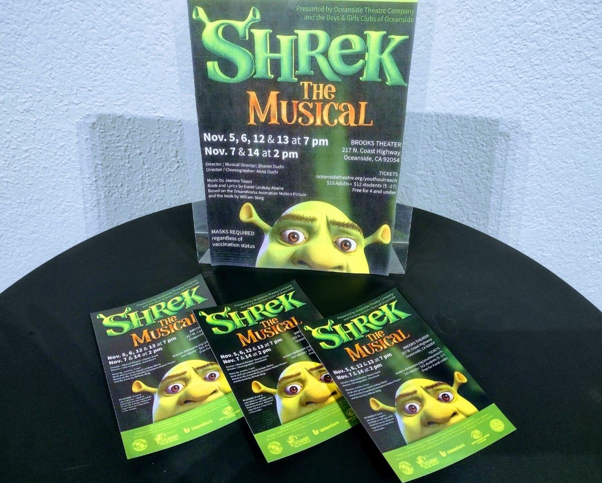 “Shrek the Musical” Nov. 5-7 and 12-14 at the Historic Brooks Theater presented by the Oceanside Theatre Company Youth Outreach program.