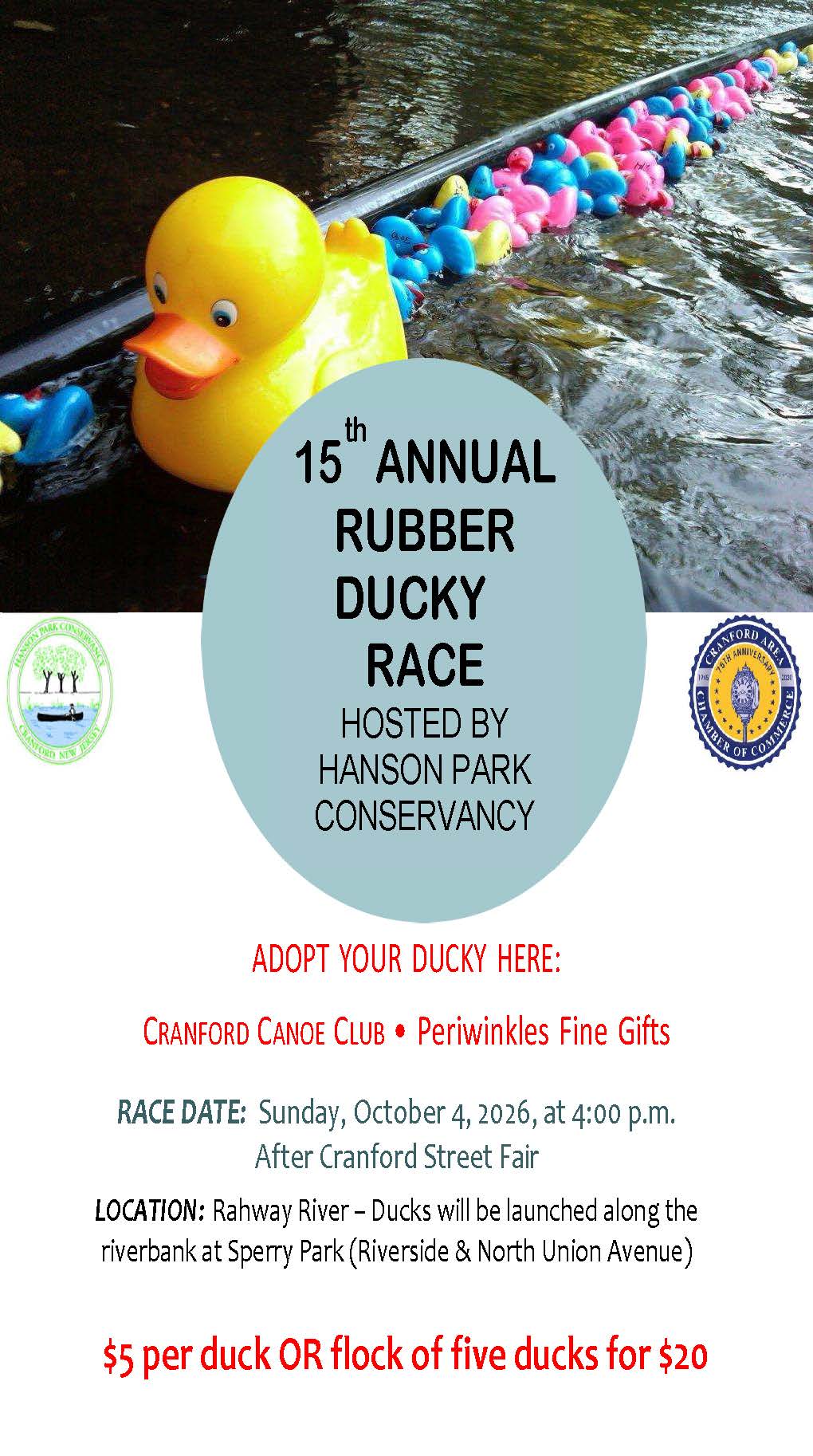 Hanson Park Conservancy's 15th Annual Rubber Ducky Race