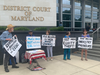Protesters at the Maryland District Court in Rockville on the morning of August 7, 2024.