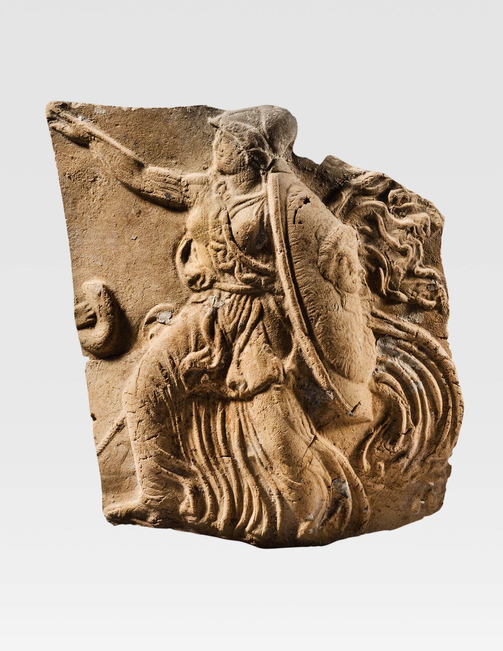 Ancient Tarantine Terracotta Plaque with Fighting Athena