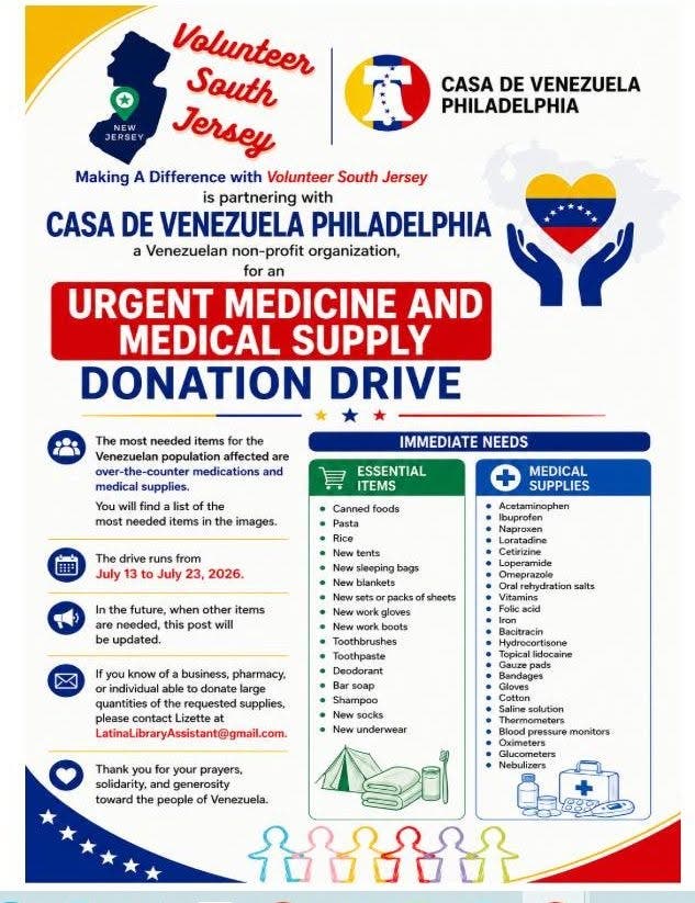 Casa de Venezuela Donation Drive - South Jersey 7/13/26 - 7/23/26