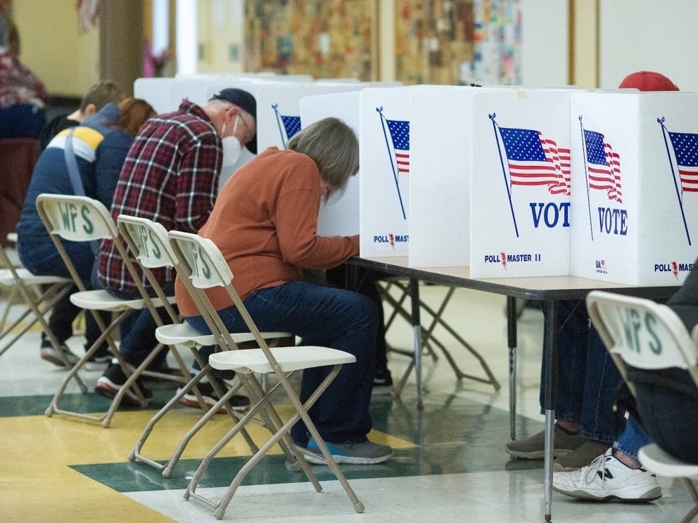Voters fill out their ballots in Dover on Tuesday, Nov. 8. 