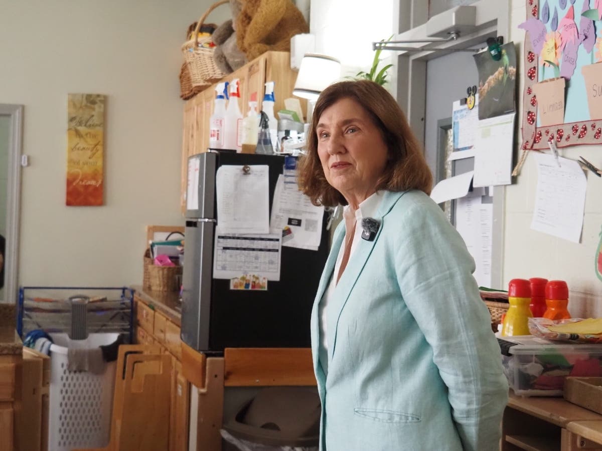 Democratic gubernatorial candidate Cinde Warmington at Rochester Child Care Center on July 14, 2026.
