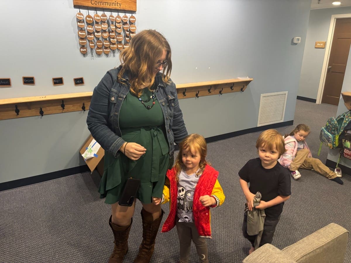 Madison Fisher walks with two of her children, Lila and Cooper, in The Willow Center in Hampton on Sept. 30, 2026.