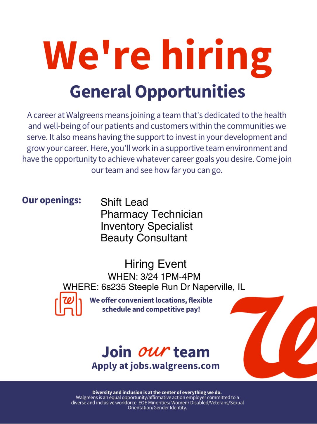 Mar 24 | Walgreens Hiring Event | Naperville, IL Patch