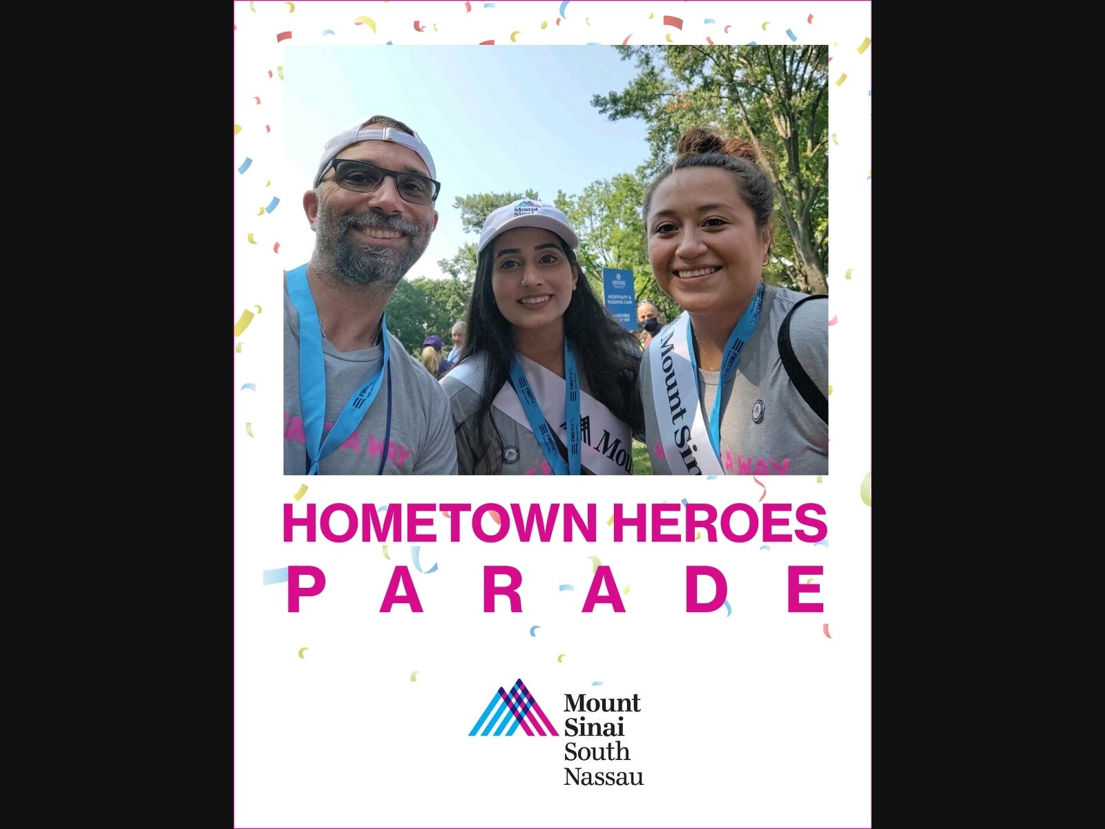 Mount Sinai South Nassau's Michael Watson, Hamera Bhutta, and Mariana Peredo joined the  Hometown Heroes parade Wednesday. 