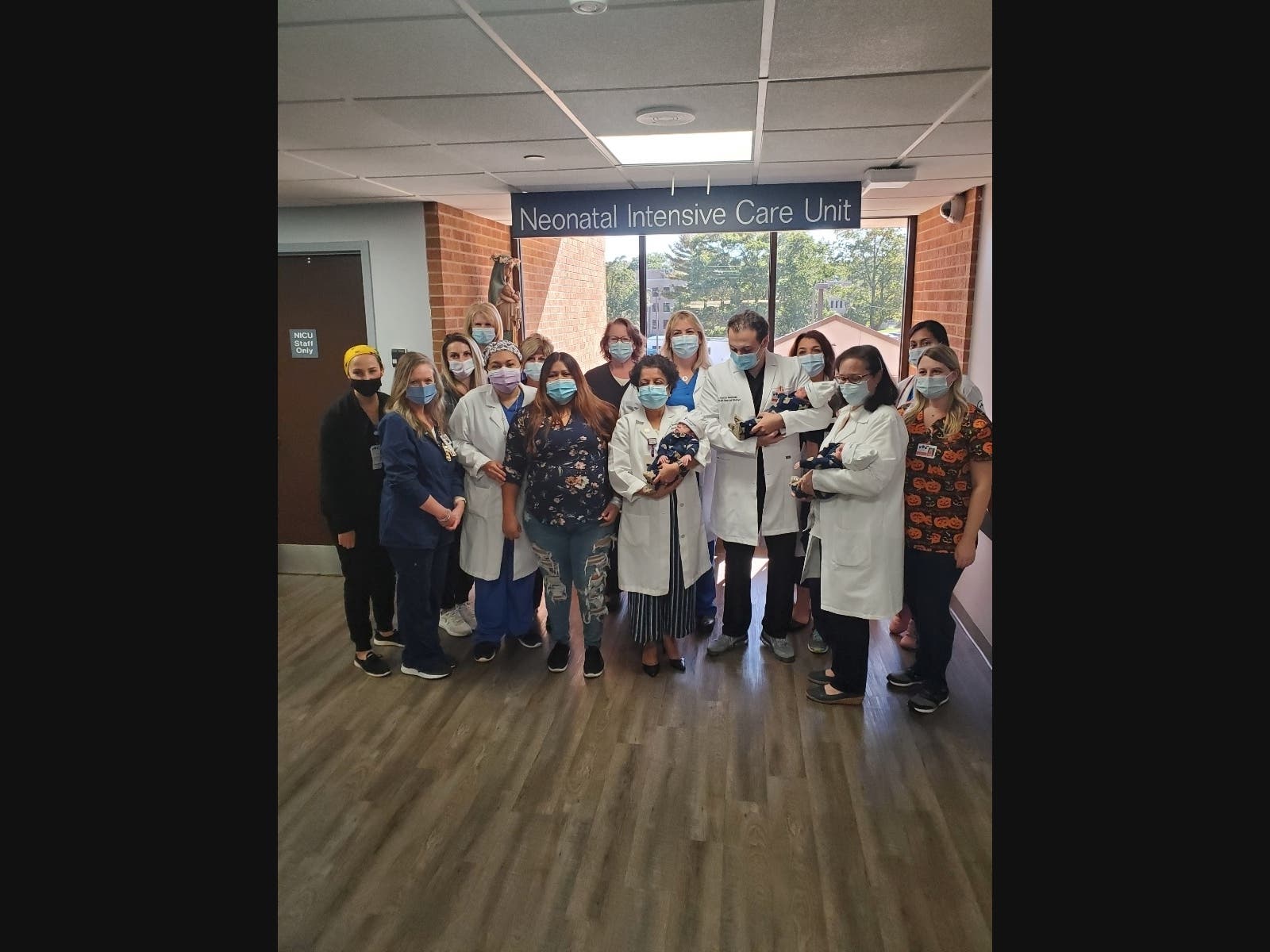 A celebratory scene as premature triplets go home after more than a month at Mercy Hospital.