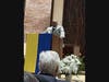 One of the clergymen addresses the crowd at Temple Emanu-El in Long Beach for peace in Ukraine. 
