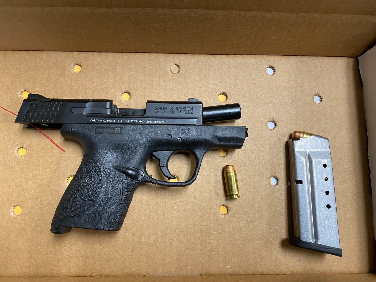Police say this gun was recovered from the vehicle of Teandre Johnson on Wednesday night in Elmont. 
