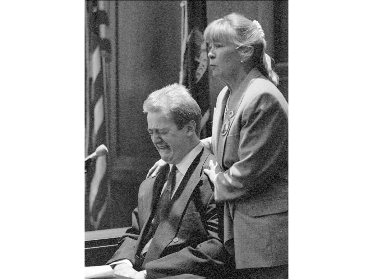 Carolyn McCarthy and her son Kevin addressed the judge in 1995 ahead of sentencing for Colin Ferguson, who killed six commuters on a LIRR train 30 years ago. 