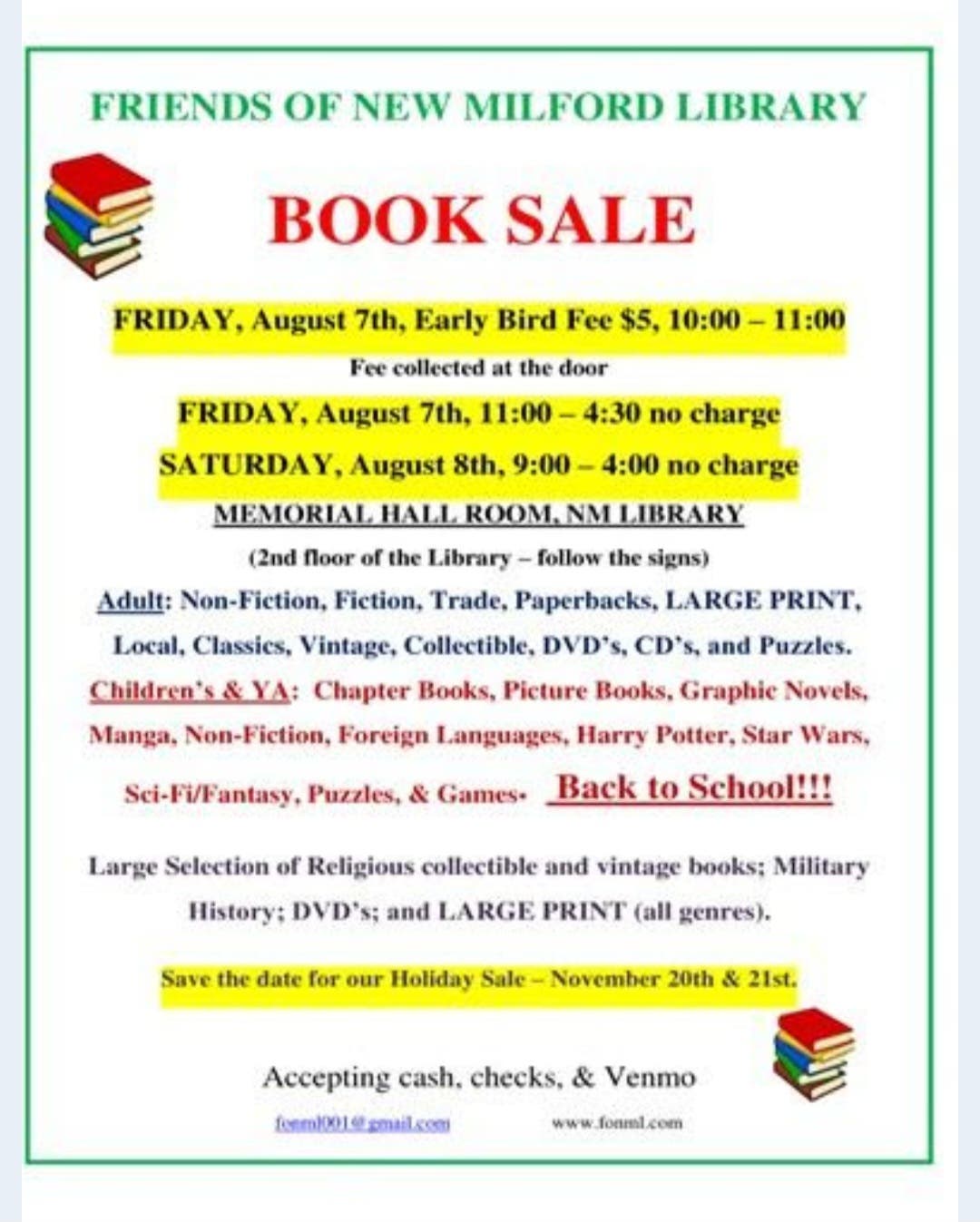Friends Of New Milford Library Book Sale