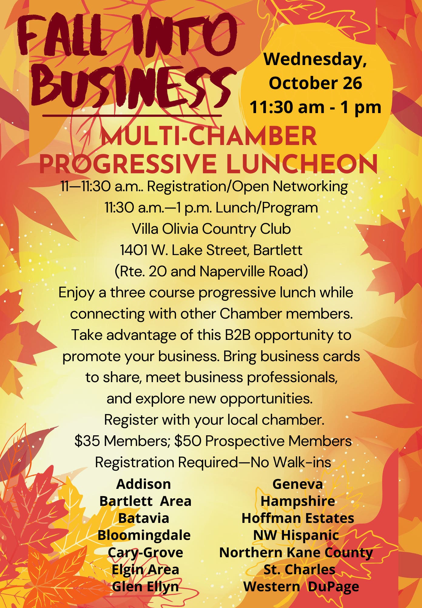 Oct 26 | Fall Into Business Multi-Chamber Networking Progressive Lunch |  Batavia, IL Patch
