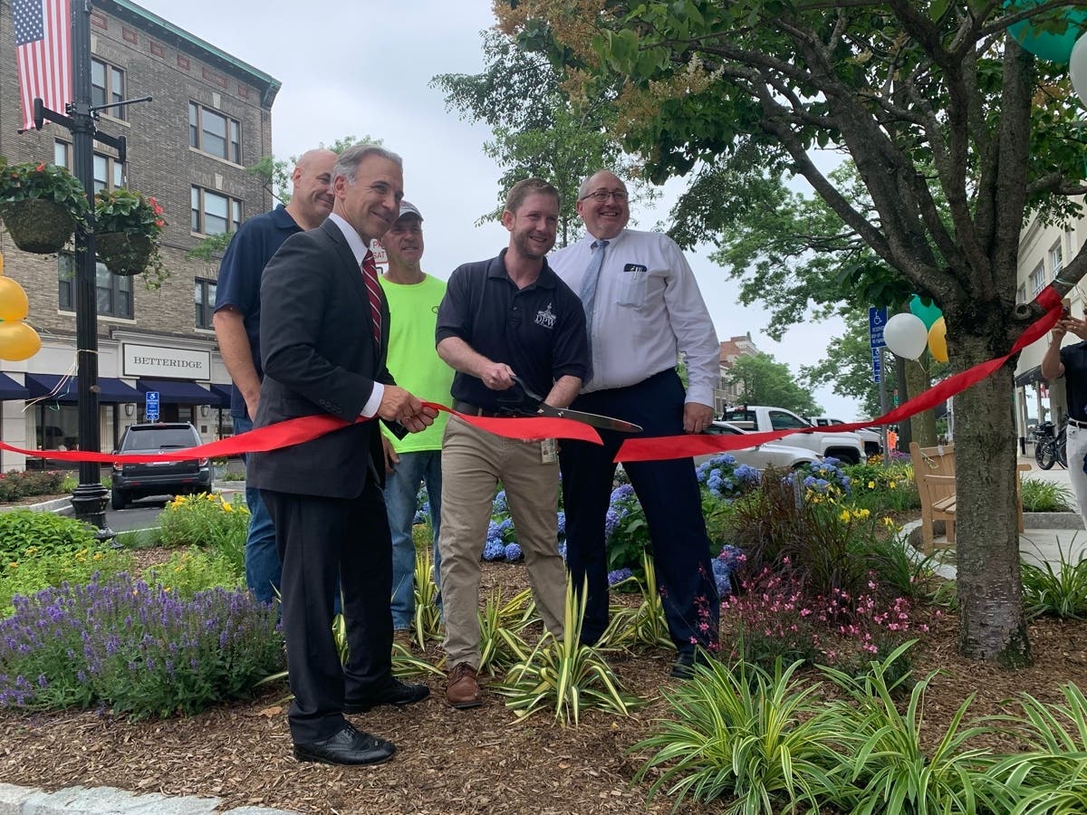 First Selectman Fred Camillo (left), Senior Civil Engineer for Greenwich DPW Jason Kaufman (center), and DPW Deputy Commissioner James Michel, at Monday's ribbon cutting ceremony.