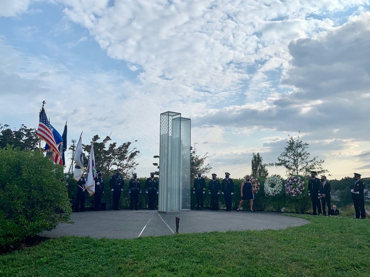 The 9/11 memorial at Cos Cob Park during last year's ceremony. This year marks the 20th anniversary of Sept. 11, 2001.