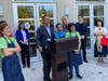 Gov. Ned Lamont outside The Café at Greenwich Library on Friday.