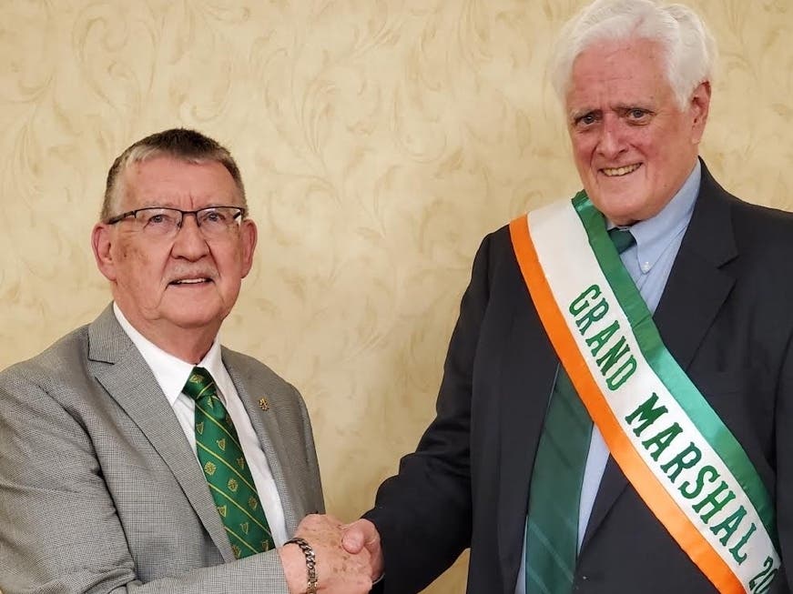 Hibernian Association President Haydn O'Shea (left) and Grand Marshal John Toner.