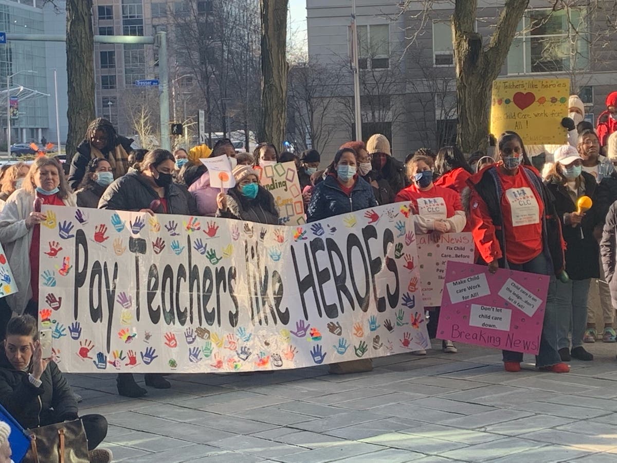 The rally in Stamford was part of a slate of events across Connecticut on Tuesday morning.