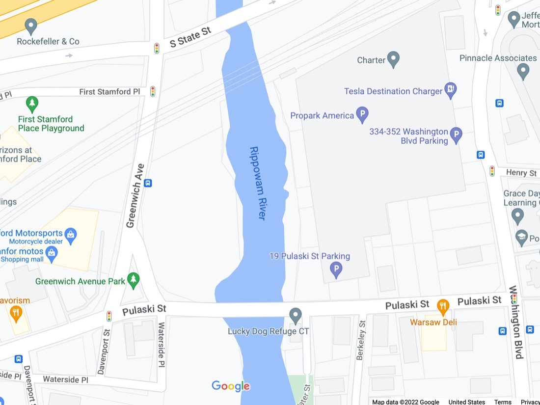 The bridge will cross the Rippowam River from Greenwich Avenue to the Charter building on Washington Boulevard