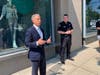 First Selectman Fred Camillo and Deputy Chief Robert Berry discussed safety on Greenwich Avenue Wednesday.