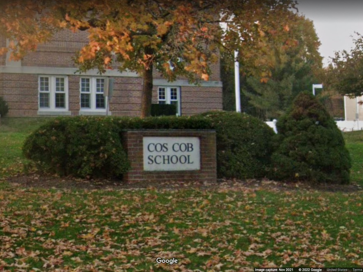 Project Veritas founder James O'Keefe spoke at a rally outside Cos Cob School Wednesday evening.