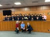 The Greenwich boys varsity soccer team received certificates of recognition on Thursday at Town Hall. In the front, from left to right: Selectperson Janet Stone McGuigan, Selectwoman Lauren Rabin, and First Selectman Fred Camillo.