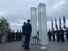 U.S. Congressman Jim Himes (D-4) and state Sen. Ryan Fazio (R-36) at the 9/11 memorial in Cos Cob Park.