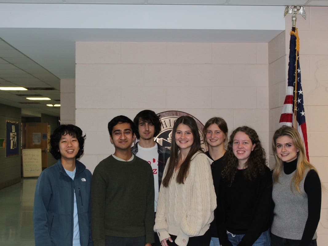 From left to right: Darien High School studentsGrace Liu, Aadya Pai, Pasquale Hoffman, Anna Gjervold, Amanda Smith, Sarah Williams, and Annika Mengwall.
